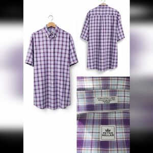 Peter Millar Men Plaid Button Down Shirt Purple Size XXL